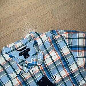 Tommy Hilfiger NWT cotton azure blue plaid long sleeve kids size 6 button up